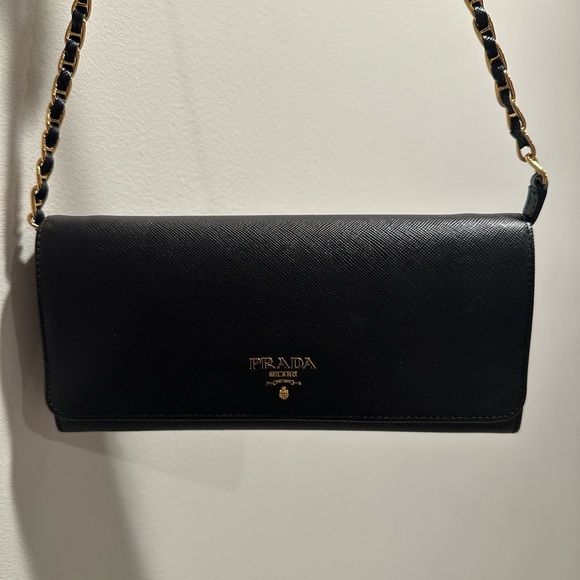 Prada Saffiano Black Leather Wallet on Chain With Box and Authenticity Card - Picture 7 of 14